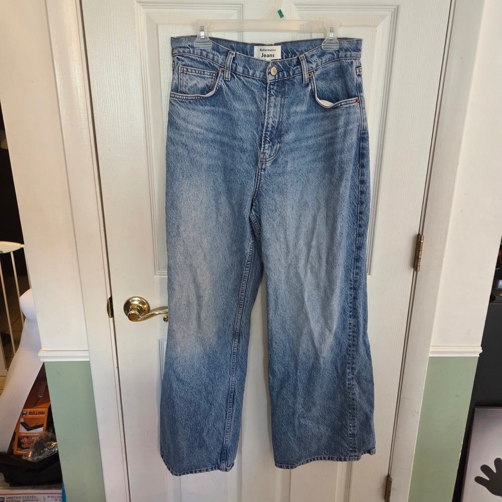 Reformation Size 30 Cary High Rise Slouchy Wide Leg Jeans Colorado Blue Baggy
